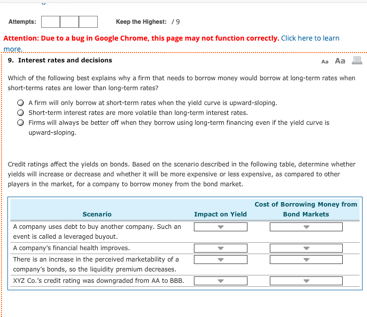 The impact on yield is increase or decrease. The second column is