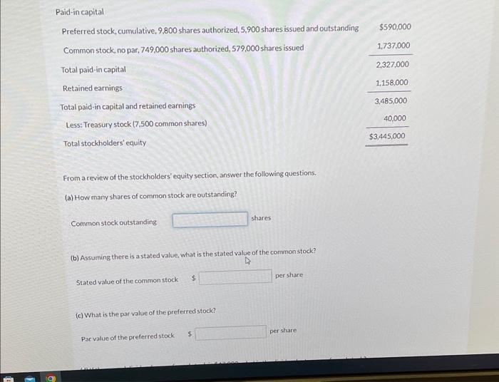  (b) Assuming there is a stated value, what is the stated