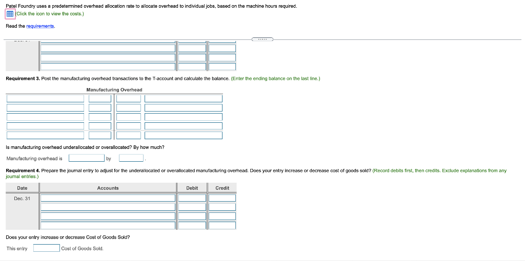 to view the costs.) Read the requirements - x Data Table Requirement