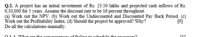  Q.2. A project has an initial investment of Rs.23.50 lakhs and