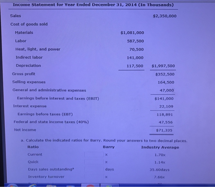 Computer Co. and its industry averages follow. Barry Computer Company: Balance Sheet
