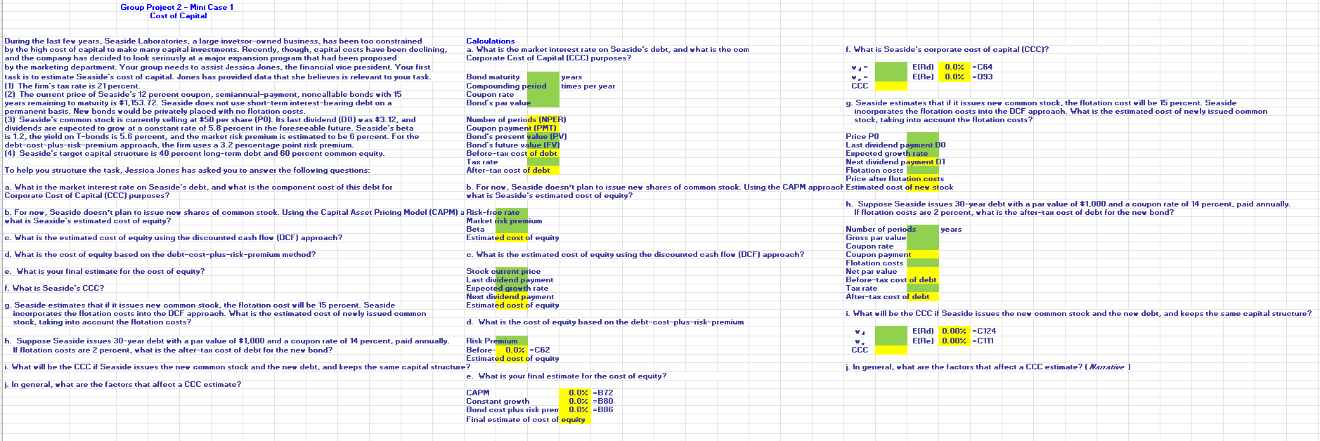 f What is seaside's corporate cost of capital (cccp E(Rd) 0.0% =C64