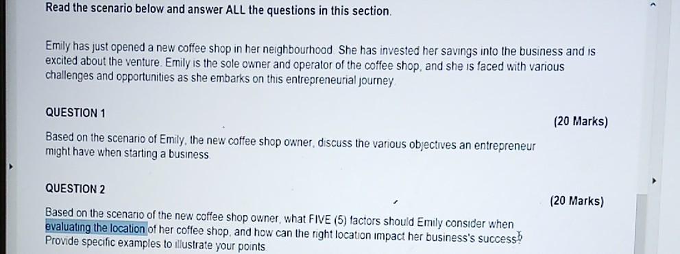  Read the scenario below and answer ALL the questions in this