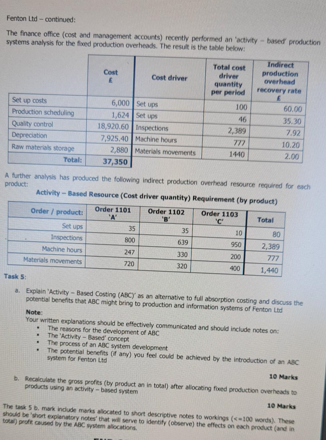 please complete task 5 with full workings, all content info needed
