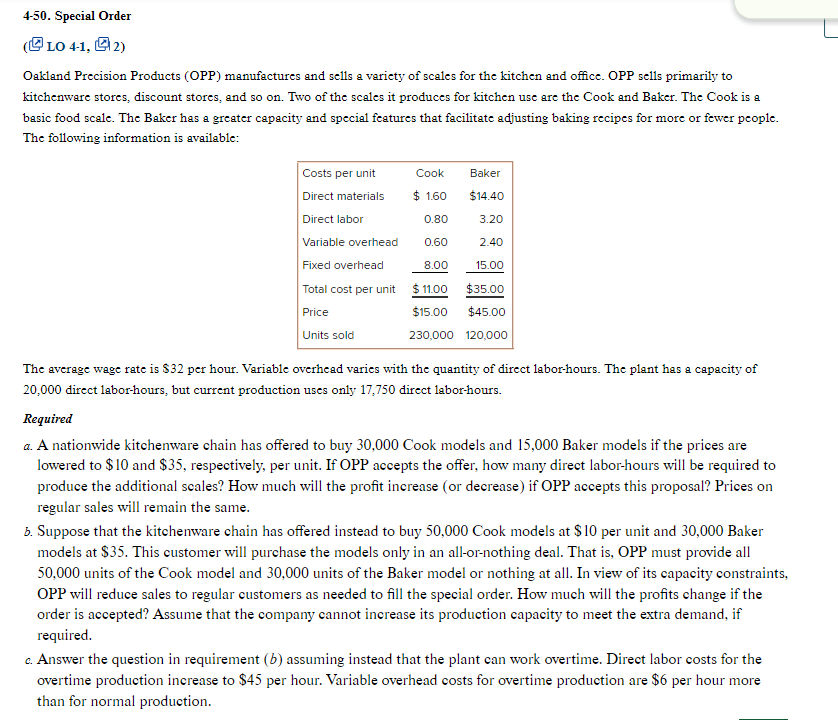  4-50. Special Order ( LO 4-1,[2) Oakland Precision Products (OPP) manufactures