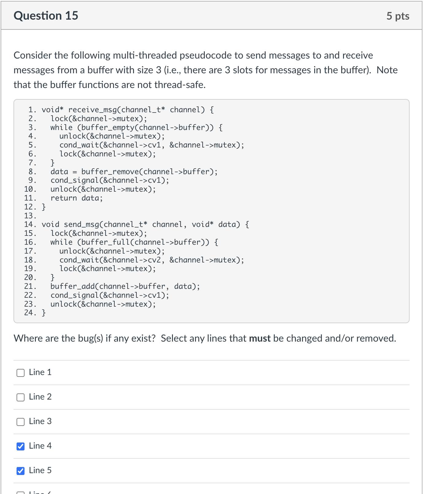  Consider the following multi-threaded pseudocode to send messages to and receive