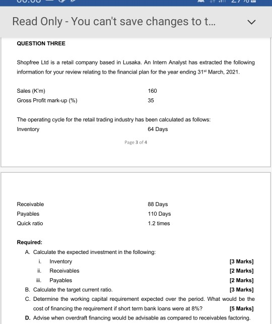 2. Read Only - You can't save changes to t... QUESTION