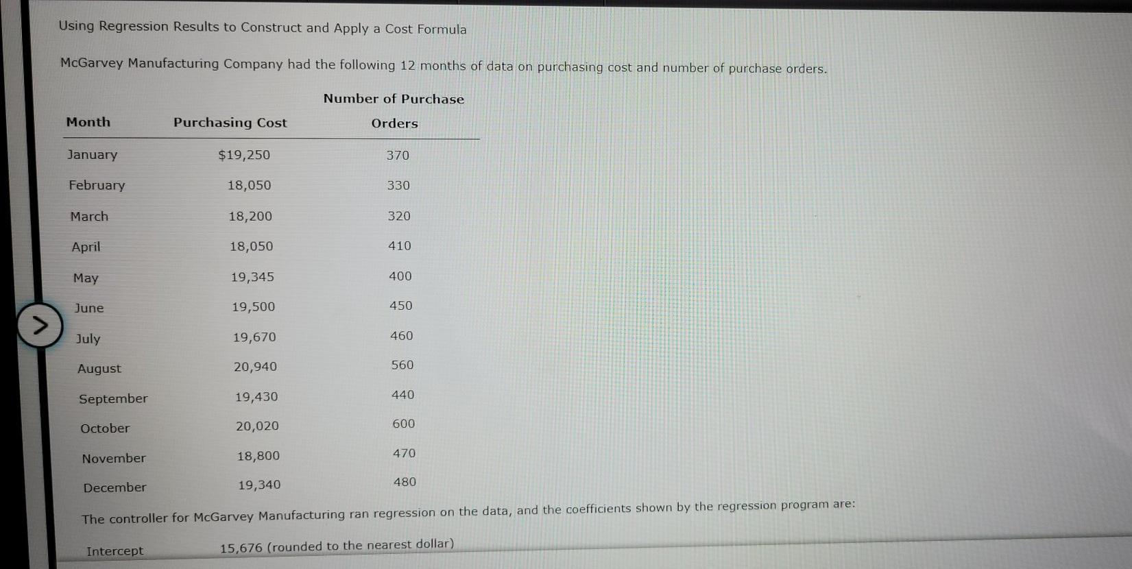  Using Regression Results to Construct and Apply a Cost Formula McGarvey