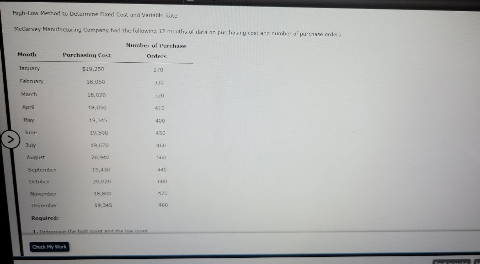 High-Low Method to Determine Fixed Cost and Variable Rate McGarvey Manufacturing