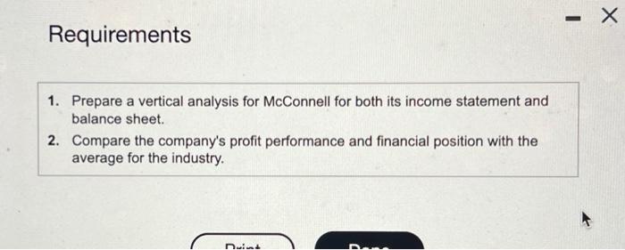 vertical analysis for McConnell for both its income statement and balance sheet.