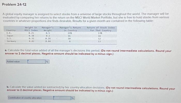  A global equity manager is assigned to select stocks from a