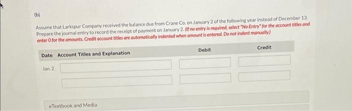 Larkspur Company sold $519,300 of merchandise to Crane Co., on account, terms