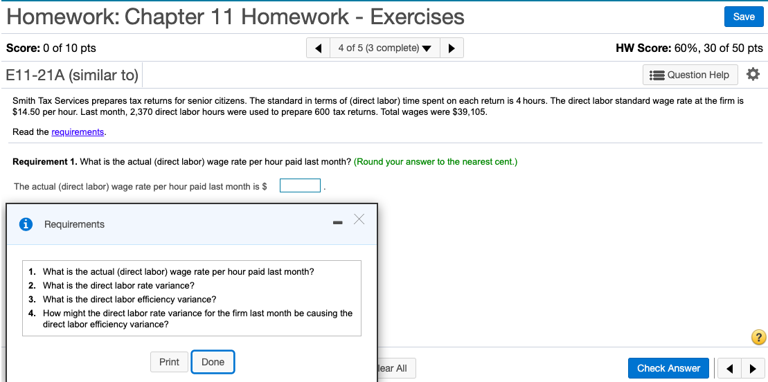 Homework: Chapter 11 Homework - Exercises Save 4 of 5 (3