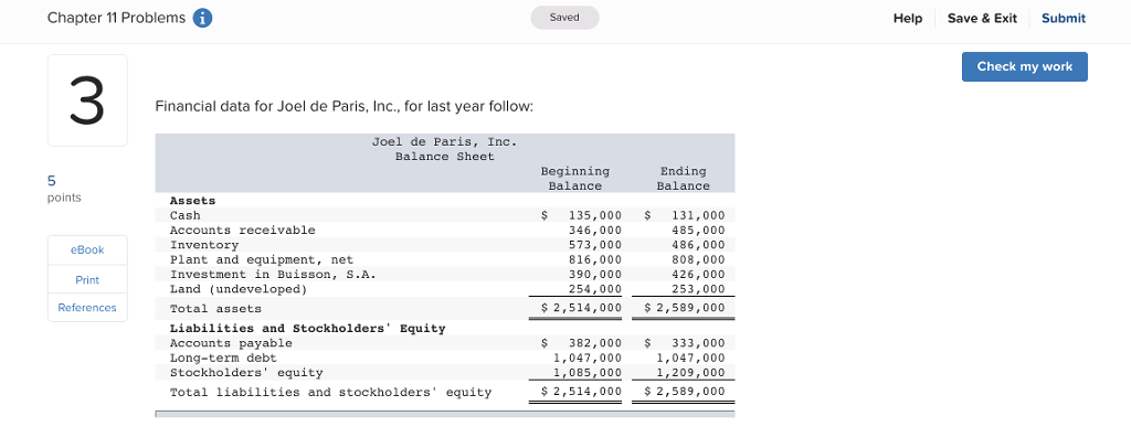  Chapter 11 Problems Saved Help Save & Exit Submit Check my