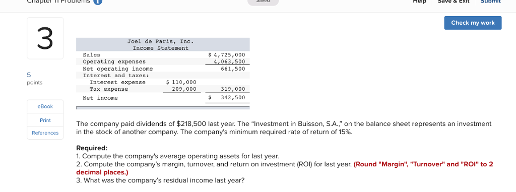 work 3 Financial data for Joel de Paris, Inc., for last year