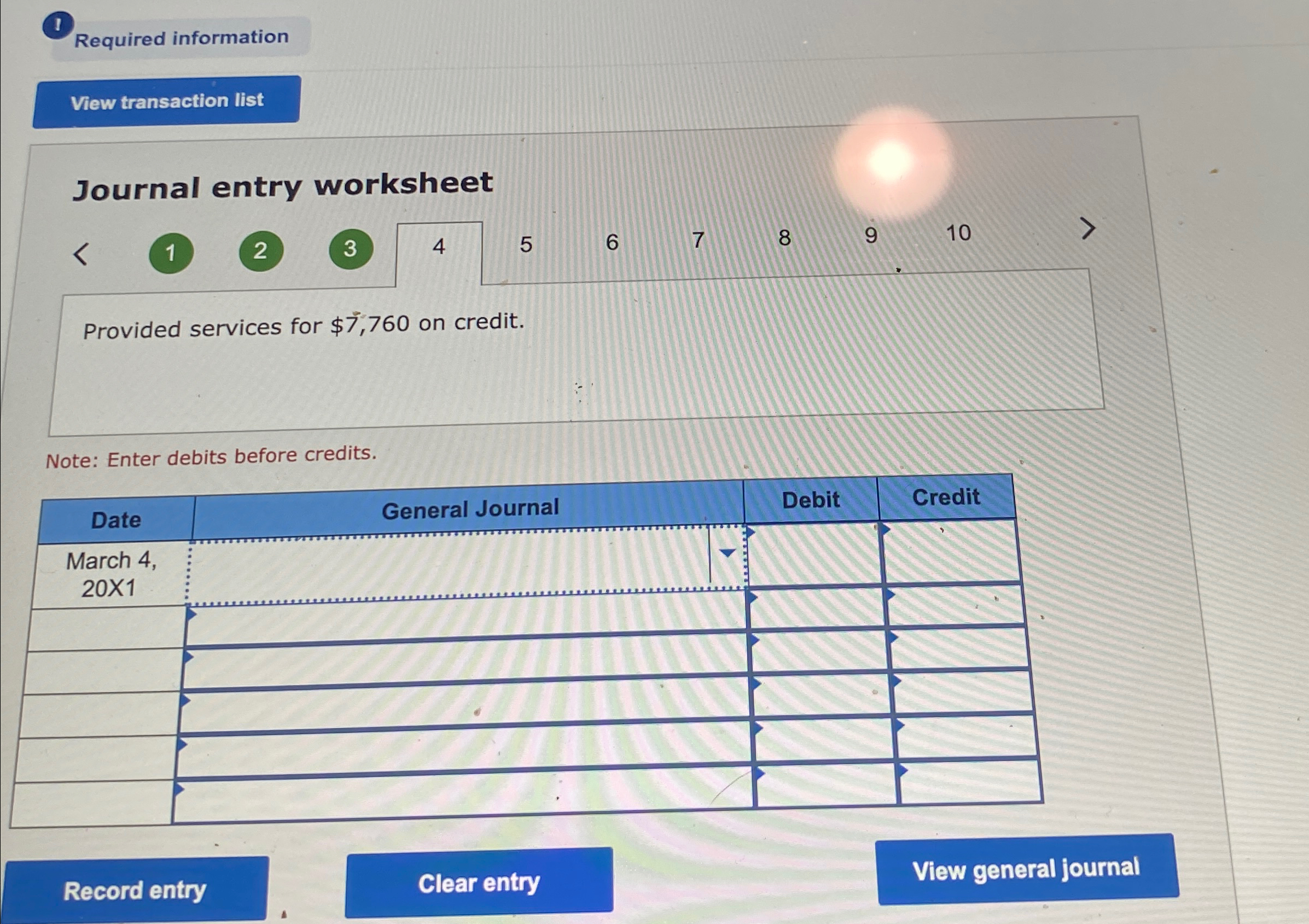  1 Required information Journal entry worksheet 1 2 3 4 5