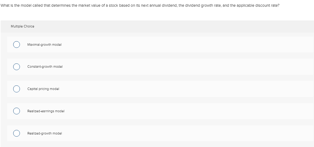 What is the model called that determines the market value of