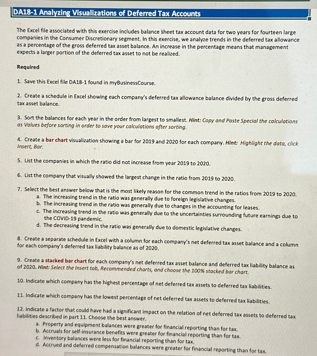  DA18-1 Analyzing Visualizations of Deferred Tax Accounts The Excel file associated