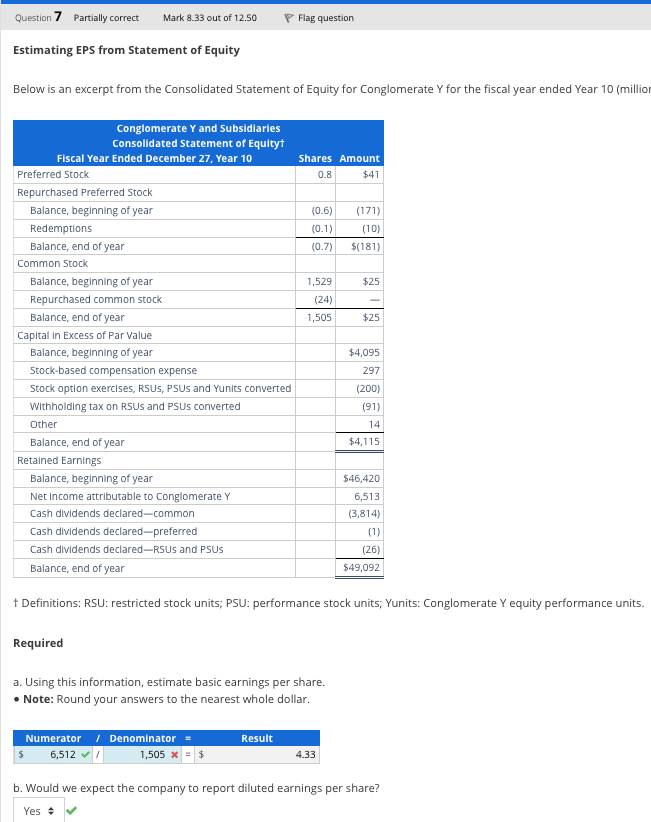  Estimating EPS from Statement of Equity Below is an excerpt from