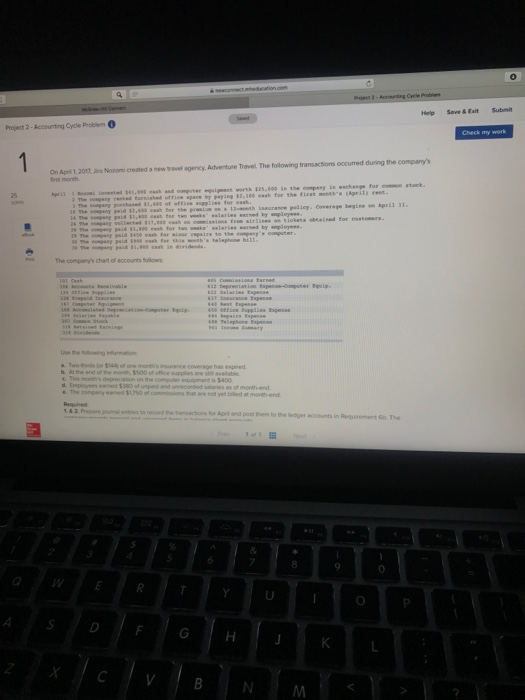 I need help solving / understanding the accounting cycle for accounting 1.