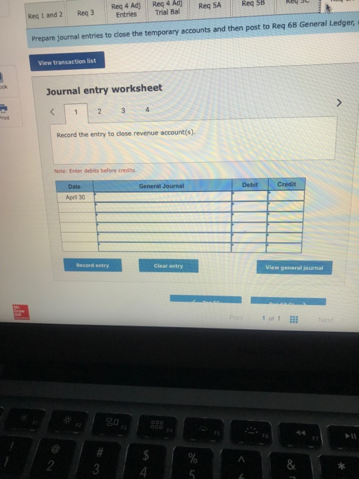 entries to record the transactions for April and post them to the