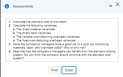 the Stual re located Standards: Direct material 50 pounds per batch at