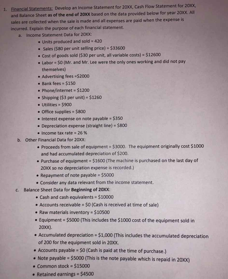 Hello, Looking for help on the balance sheet and statement of cash