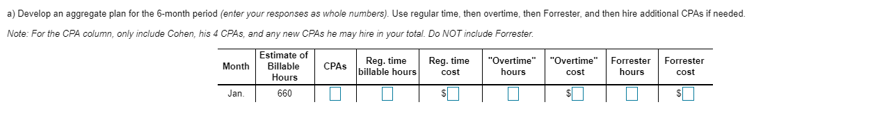 Mar, Apr, May, and June. The rows have the same blank spots