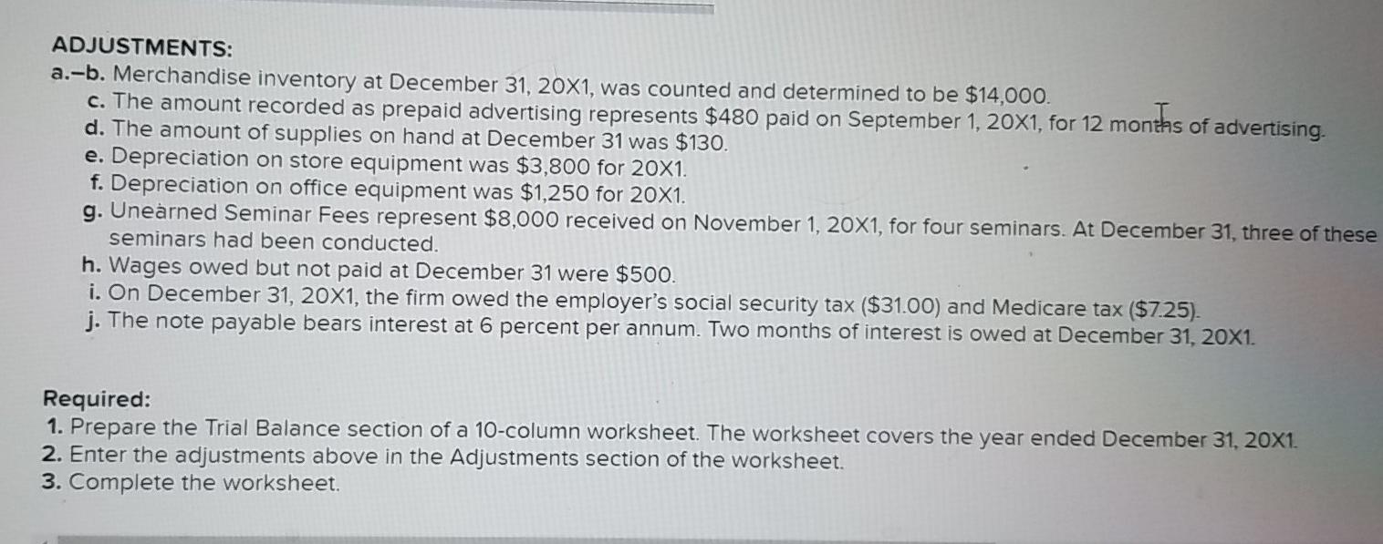 wines. On December 31, 20X1, the firm's general ledger contained the accounts