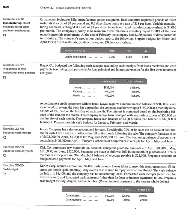  848 Chapter 22 Master Budgets and Planning Exercise 22-16 Manufacturing: Direct