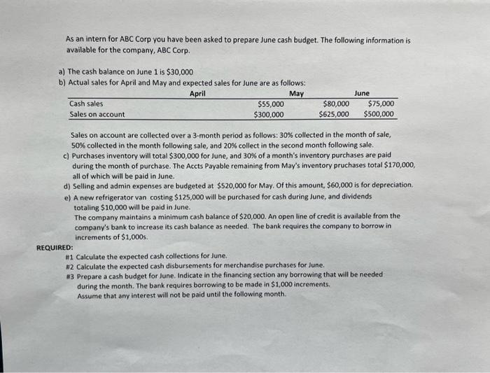 Homework Help As an intern for ABC Corp you have been asked