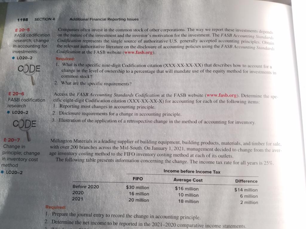 1198 SECTION.4 E 20-5 FASB codificatiti research; change inaccOuntlng for Additional Financial