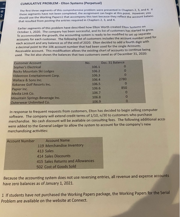  CUMULATIVE PROBLEM - Elton Systems (Perpetual) The first three segments of