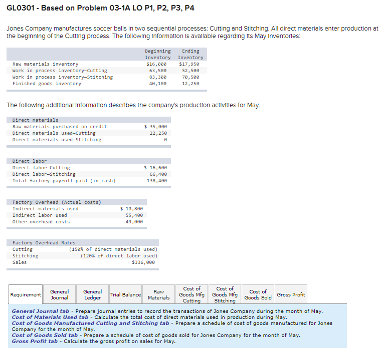  GLO301 - Based on Problem 03-1A LO P1, P2, P3, P4