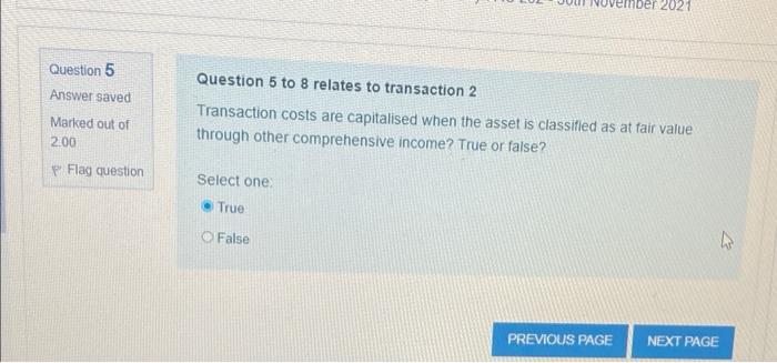  ember 2021 Question 5 Question 5 to 8 relates to transaction