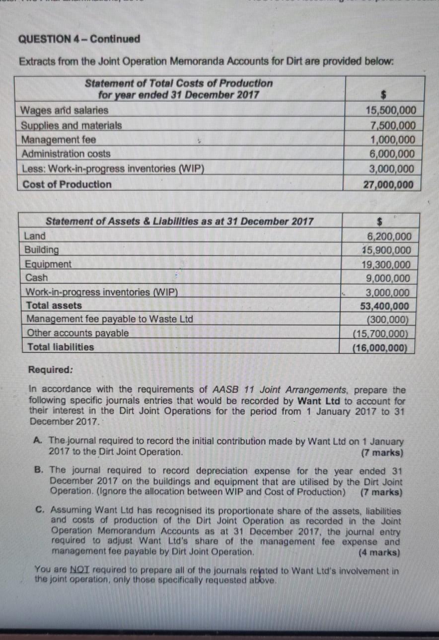 Ltd entered into a joint operation known as Dirt to collect and