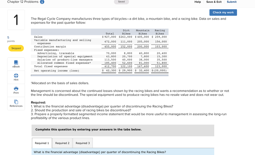  Chapter 12 Problems i Saved Help Save & Exit Submit Check