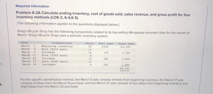  Record the LIFO adjustment Required information Problem 6-2A Calculate ending inventory,