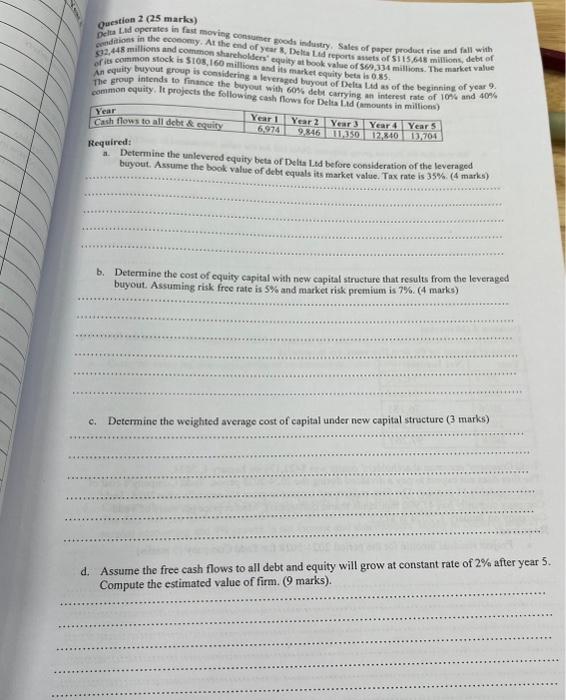  Question 2 (25 marks) pelia Lad operates in fast moving consuemer