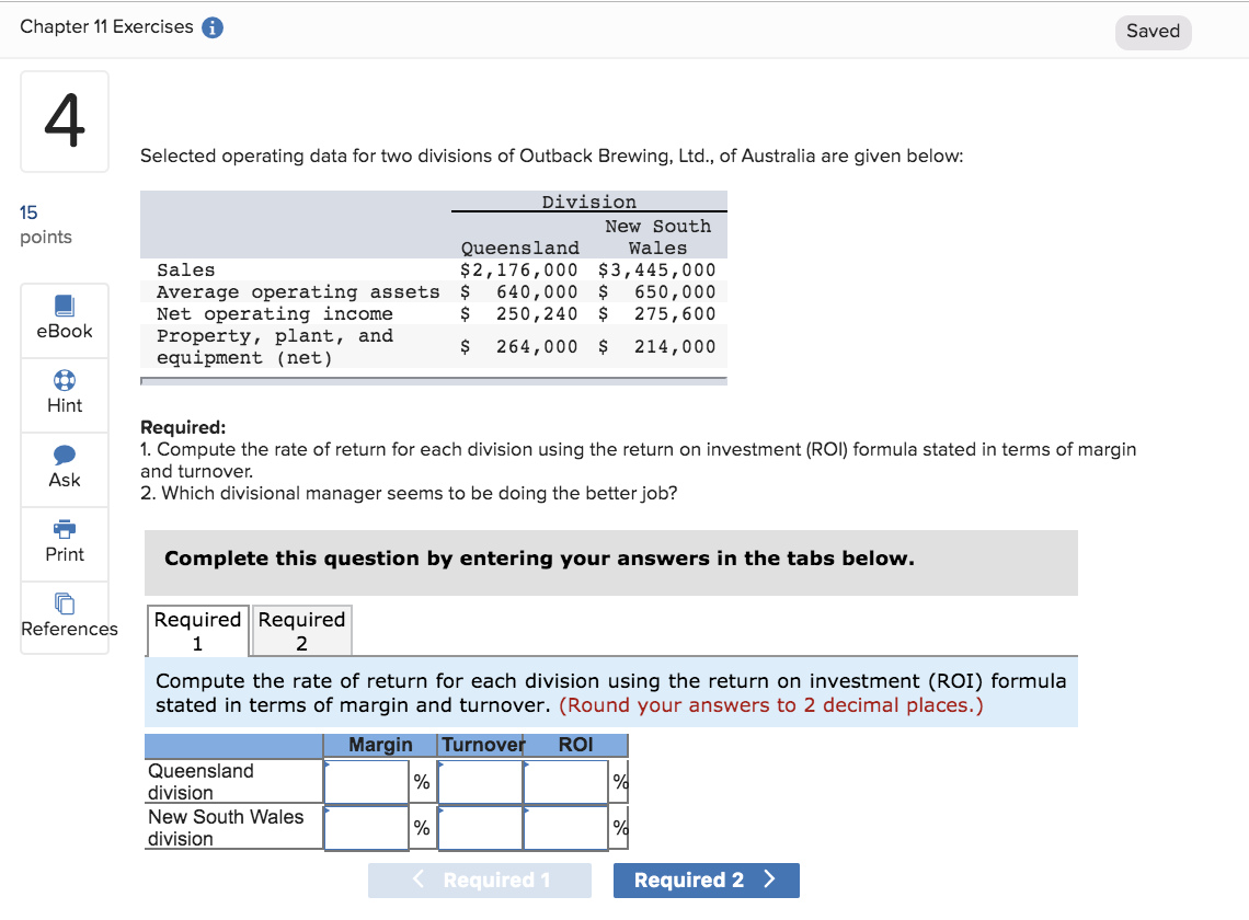  Chapter 11 Exercises i Saved Selected operating data for two divisions