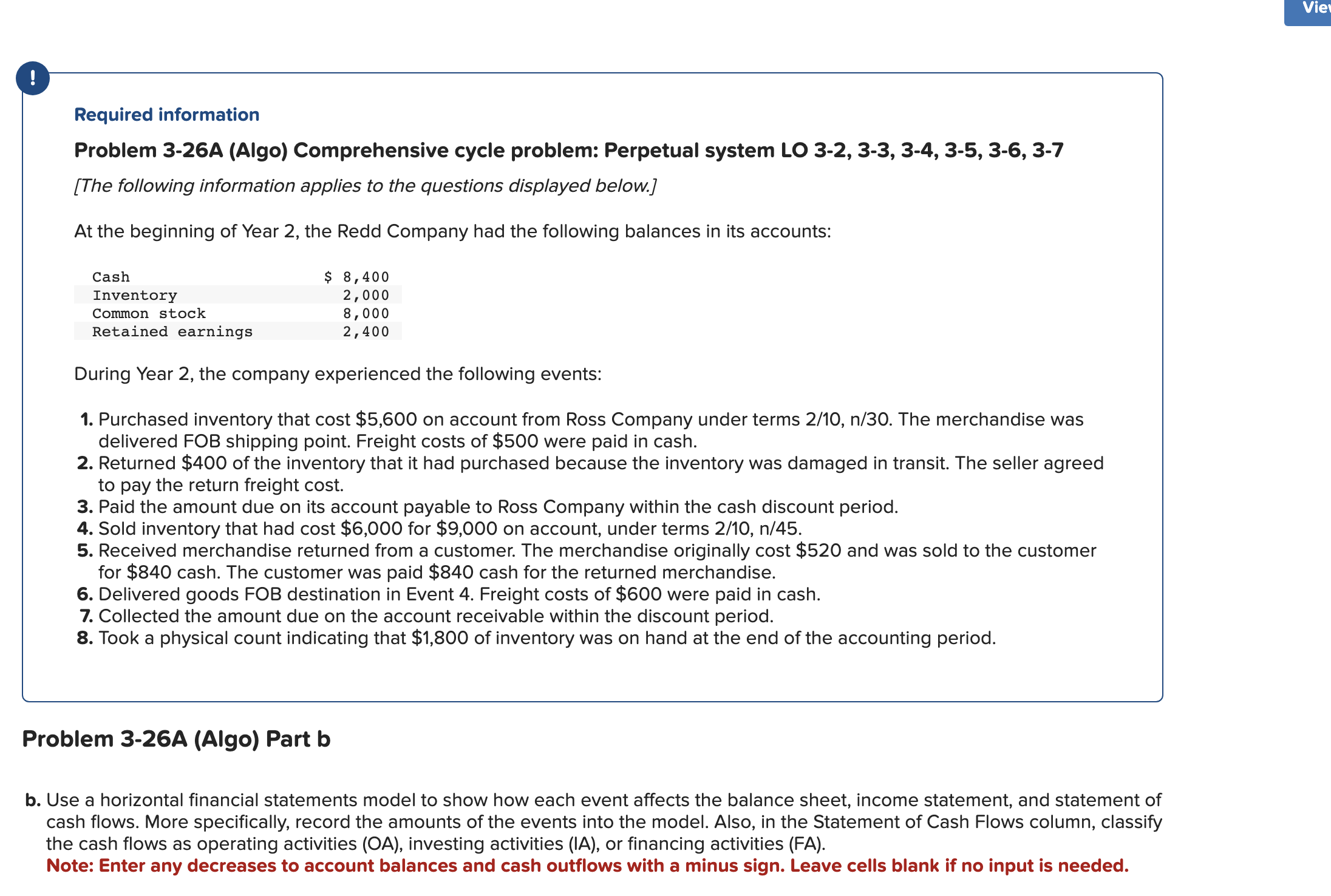  Problem 3-26A (Algo) Comprehensive cycle problem: Perpetual system LO 3-2, 3-3,