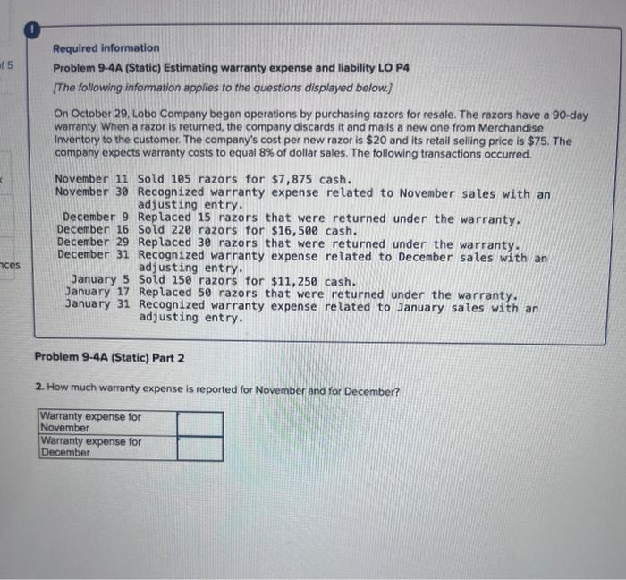 P4 [The following information applies to the questions displayed below] On October