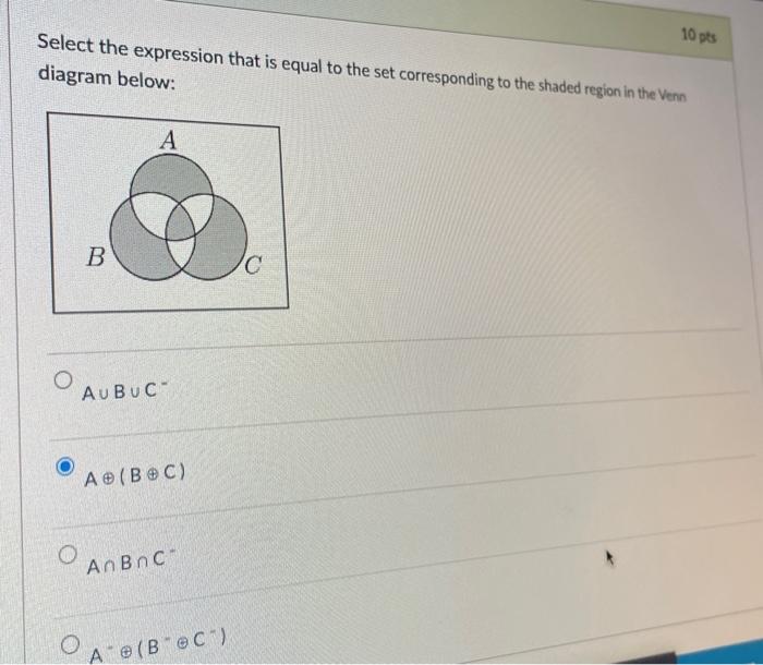  Select the expression that is equal to the set corresponding to