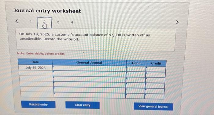 the reversal of write-off. Note: Enter debits before credits. Journal entry worksheet