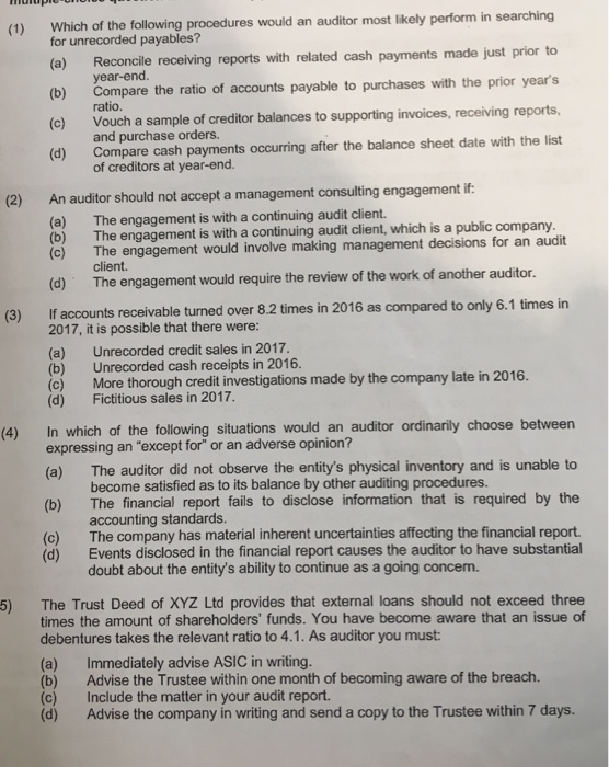  Multiple choice question. Please answer 1-5 (1) Which of the following