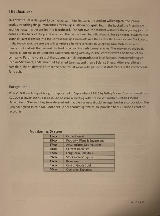  The Business This practice set is designed to be five parts.
