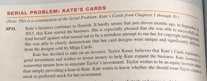  SERIAL PROBLEM: KATE'S CARDS (Note: This is a continuation of the