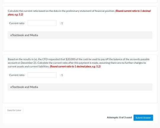 Calculate the current ratio based on the data in the preliminary