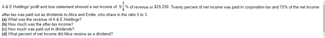  A & E Holdings' profit and loss statement showed a net