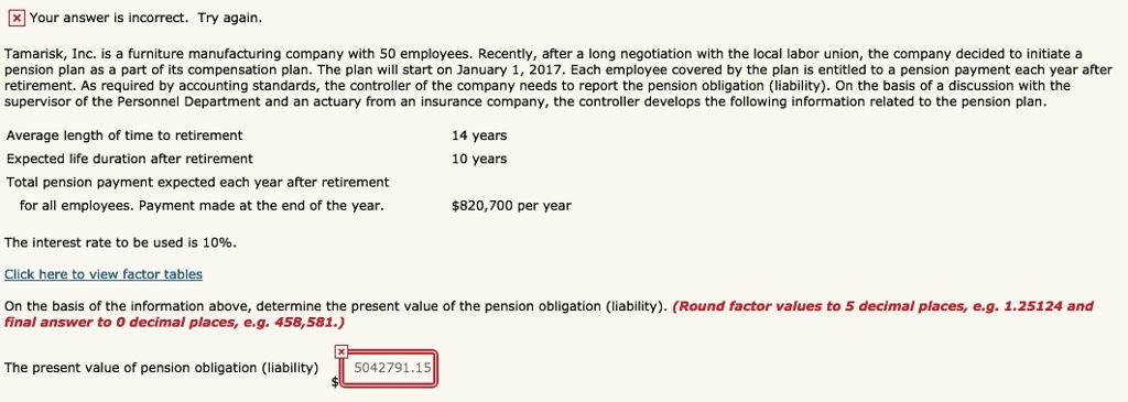  Your answer is incorrect. Try again. Tamarisk, Inc. is a furniture